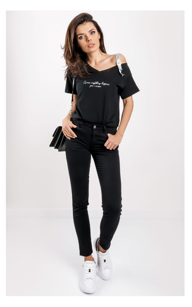 T-shirt Guess Z Logowanym Ramiączkiem Czarny