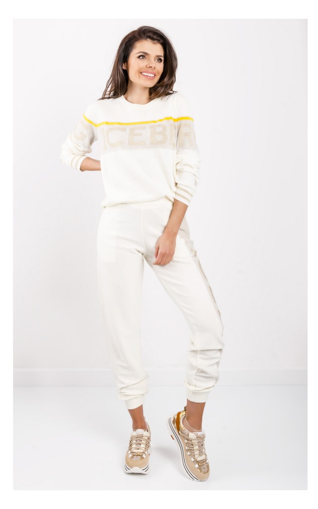 Sweter Iceberg Dzianina Logo Kremowy