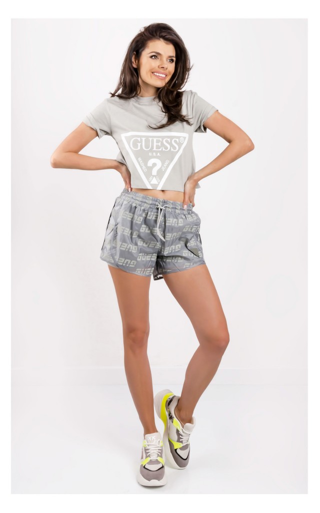 T-shirt Guess Krótki Logo Szary