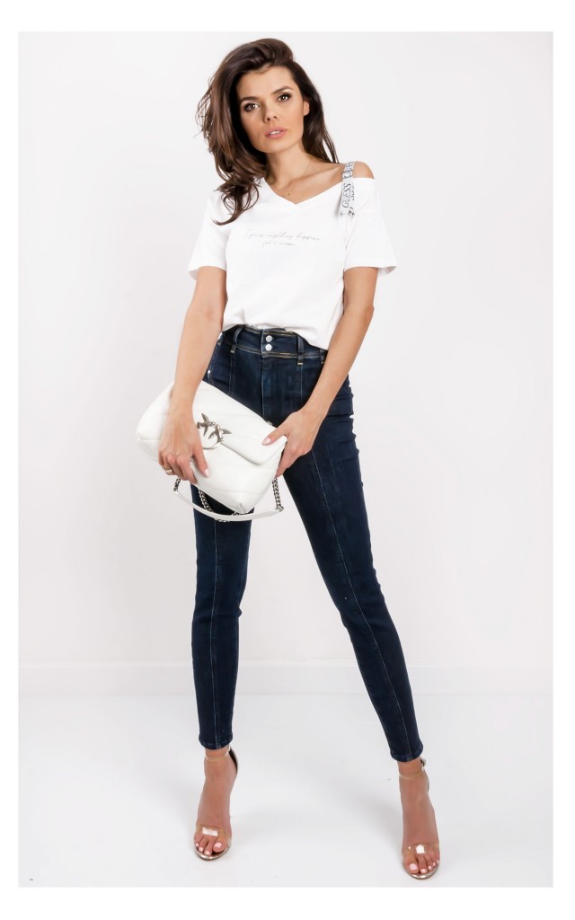 T-shirt Guess Z Logowanym Ramiączkiem Biały