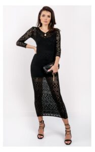 Sukienka Guess Maxi Ażurowa Czarna