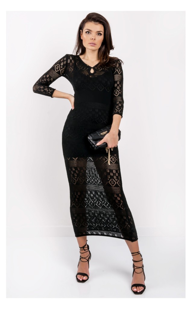 Sukienka Guess Maxi Ażurowa Czarna