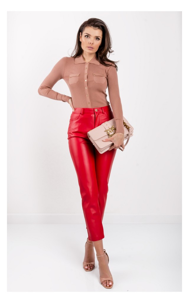 Sweter Elisabetta Franchi Prążkowany Beżowy- Róż