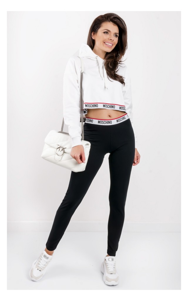 Legginsy Moschino Underwear Logowany Ściągacz Czarne