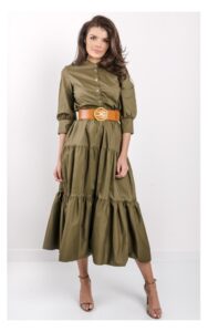Sukienka Gaudi Maxi Z Falbaną Khaki