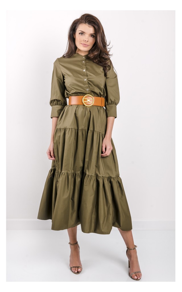Sukienka Gaudi Maxi Z Falbaną Khaki