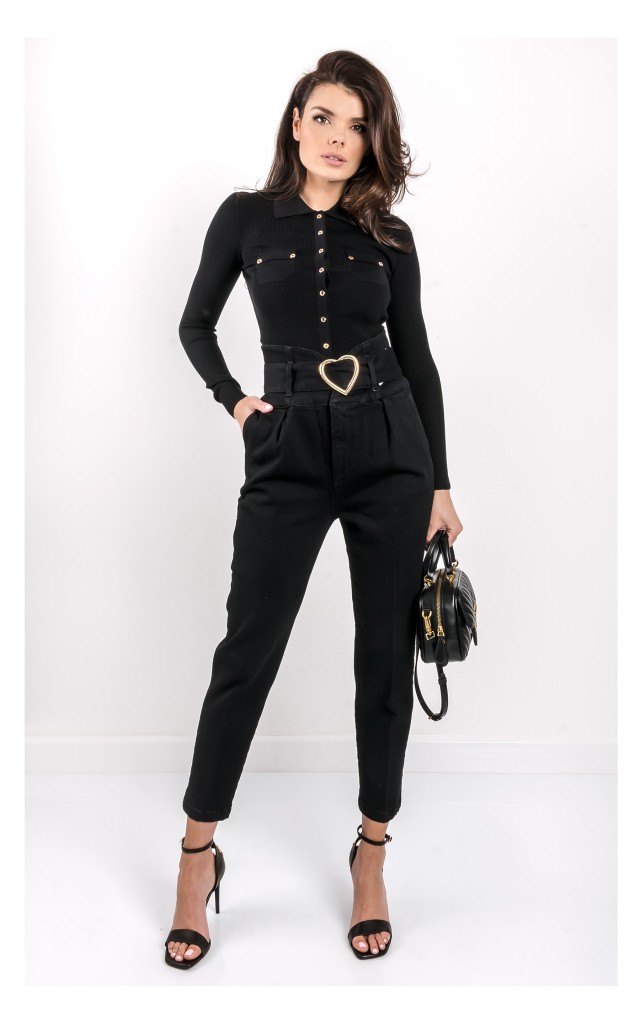 Sweter Elisabetta Franchi Prążkowany Czarny