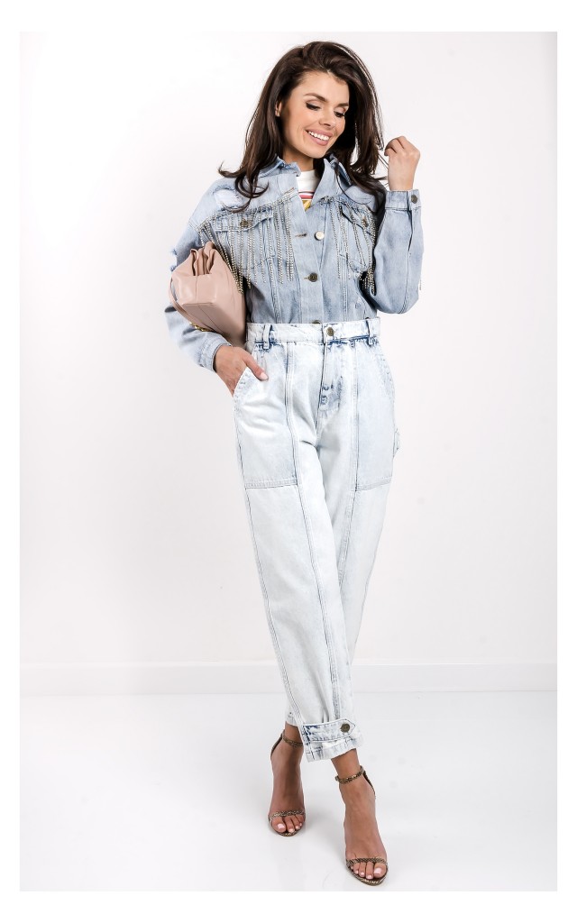 Kurtka Twin Set Jeansowa Z Kryształkami Niebieska