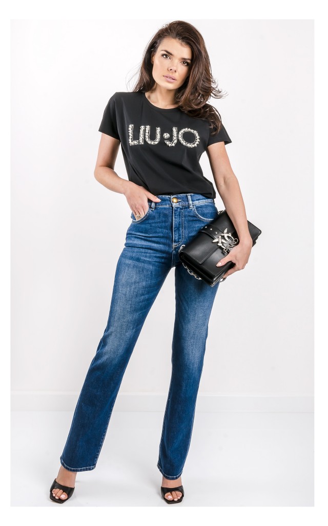 T-shirt Liu Jo Z Biżuteryjnym Logo Czarny