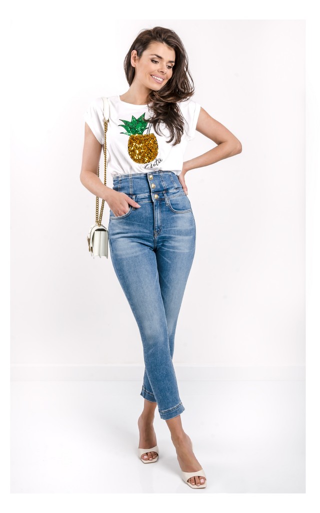 T-shirt Liu Jo Z Cekinami Exotic Biały