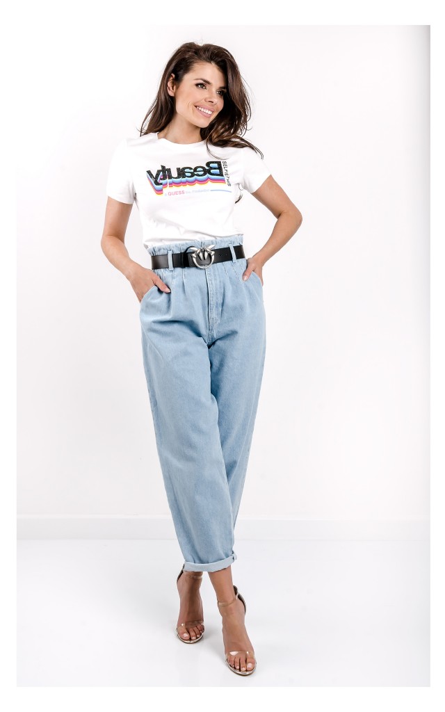 T-shirt Guess Z Kolorowym Nadrukiem Biały