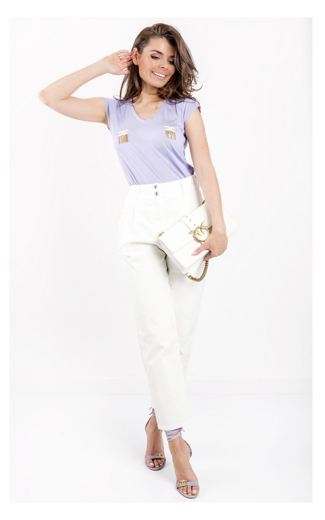 T-shirt Elisabetta Franchi Logowany Lawendowy