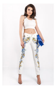 Jeansy Versace W Print Białe