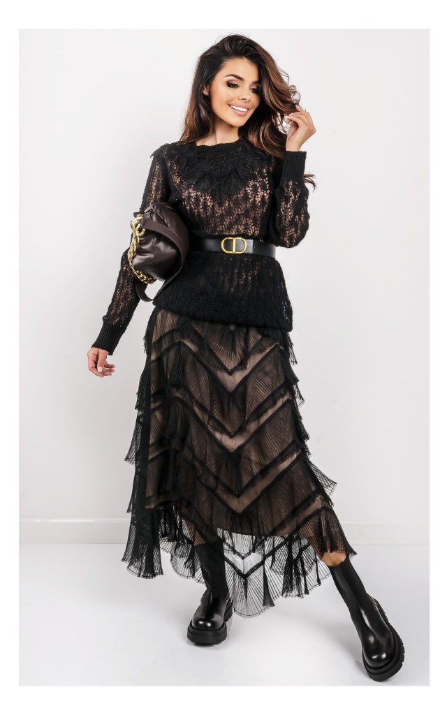 Spódnica Twin Set Midi Z Falbanami Czarna