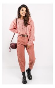 Sweter Twin Set Z Ozdobnym Splotem Różowy