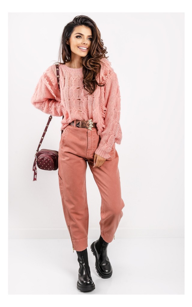 Sweter Twin Set Z Ozdobnym Splotem Różowy