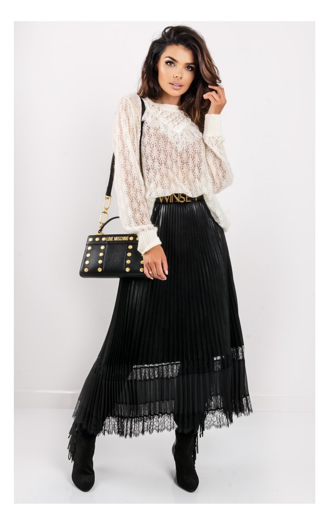 Spódnica Twin Set Plisowana Skóra Czarna