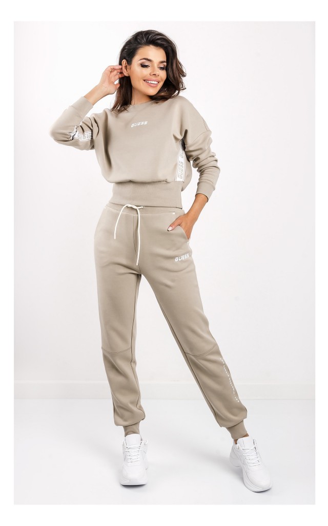 Bluza Guess Krótka Logowana Ciemny Beż