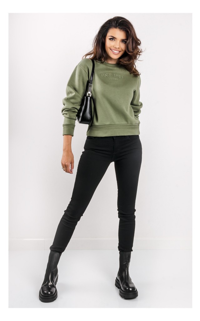 Bluza Guess Z Haftowanym Logo Oliwkowa