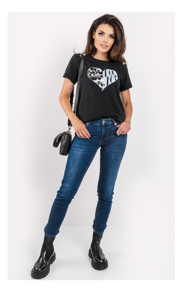 T-shirt Liu Jo Zdobiony Guzikami Czarny