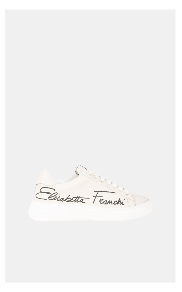 Sneakersy Elisabetta Franchi Skórzane Ecru