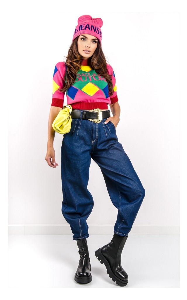 Sweter Versace Krótki Logowany Kolorowy