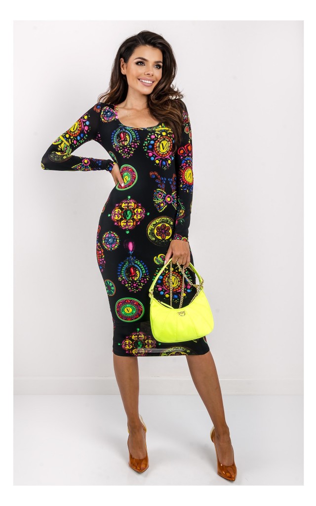 Sukienka Versace Dopasowana Czarna W Print
