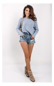 Sweter Kontatto Z Rozcięciami Błękitny