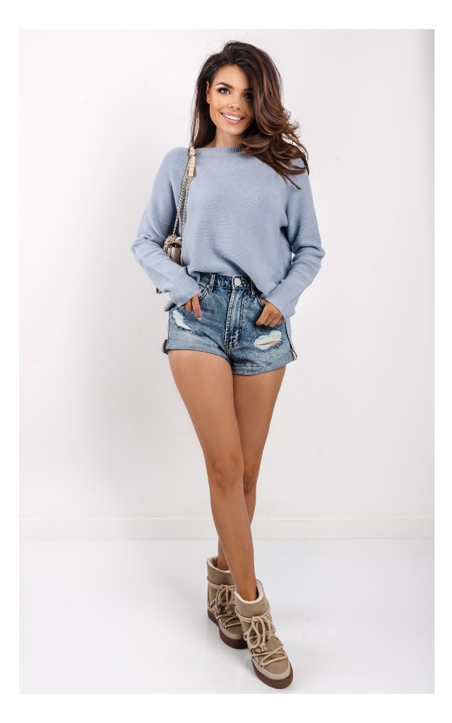 Sweter Kontatto Z Rozcięciami Błękitny