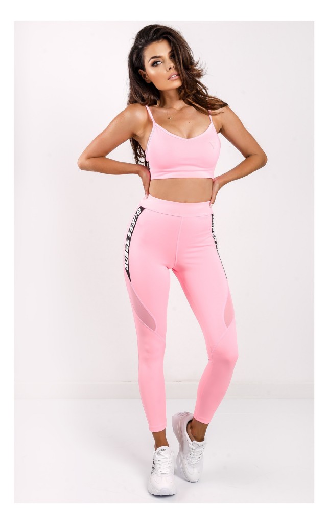 Top Guess Krótki Sportowy Neonowy Róż