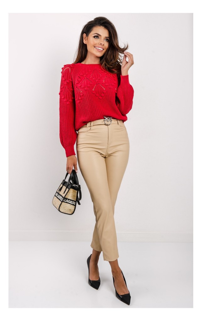 Sweter Pinko Ingaggio Ozdobny Splot Czerwony