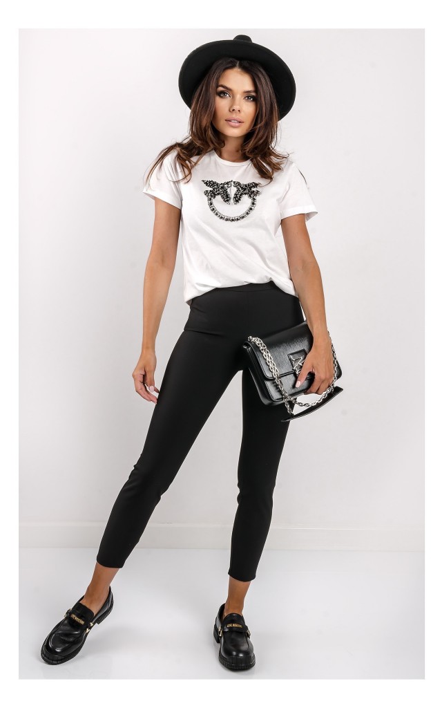 T-shirt Pinko Quentin Kryształowe Logo Biały