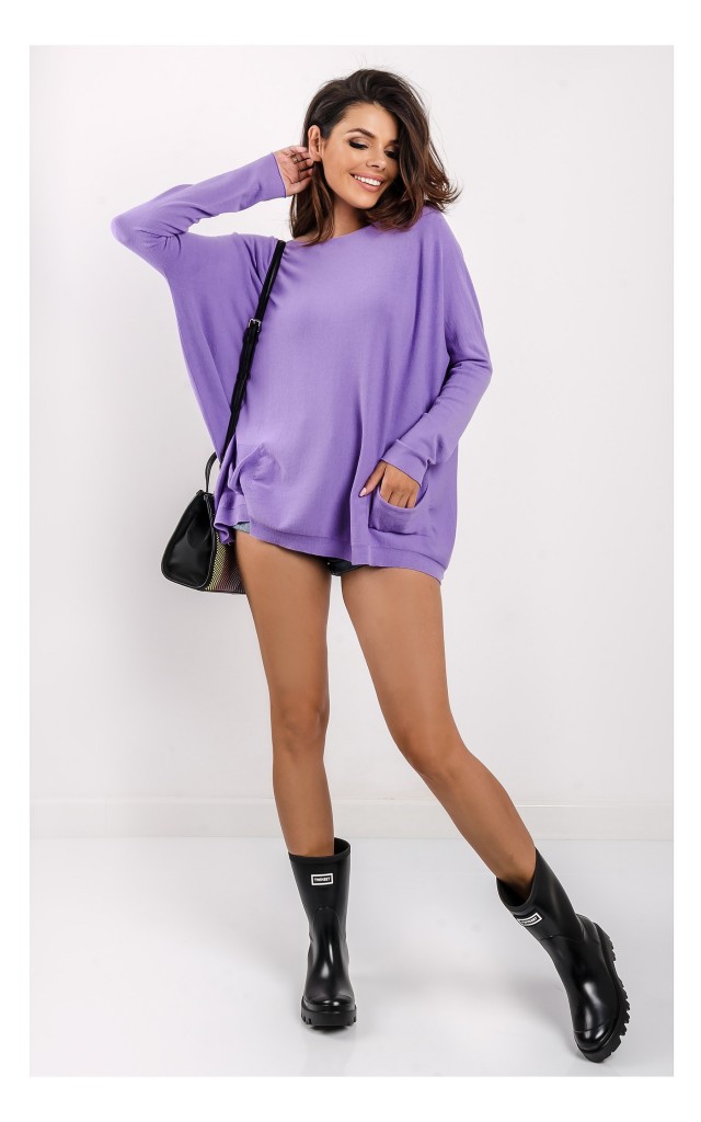 Sweter Kontatto Oversize Z Kieszeniami Fioletowy