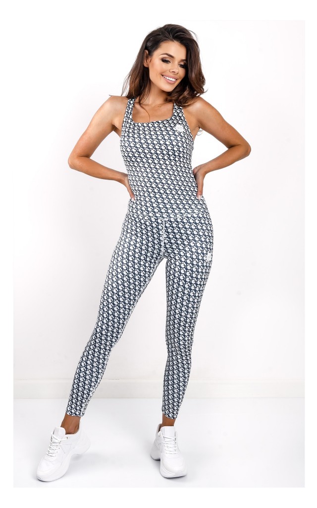 Legginsy Guess Logomania Biało-Granatowe