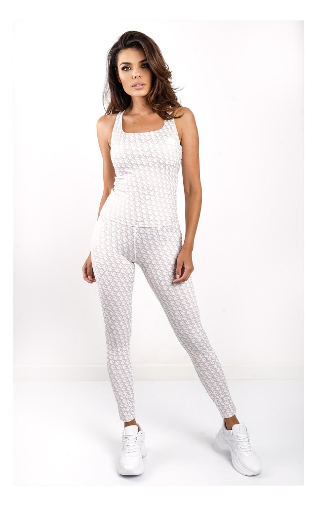 Legginsy Guess Logomania Biało-Beżowy