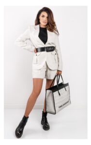 Marynarka Karl Lagerfeld Lniana Ecru