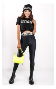 Legginsy Versace Logowany Pas Czarne