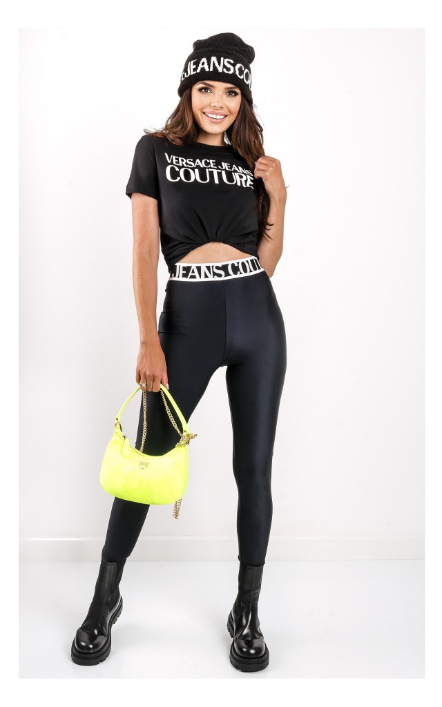 Legginsy Versace Logowany Pas Czarne