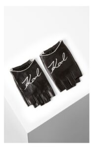 Rękawiczki Karl Lagerfeld Skórzane Logowane Czarne