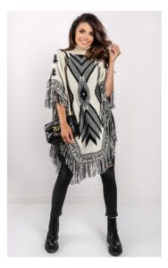 Poncho Twin Set Z Frędzlami W Deseń