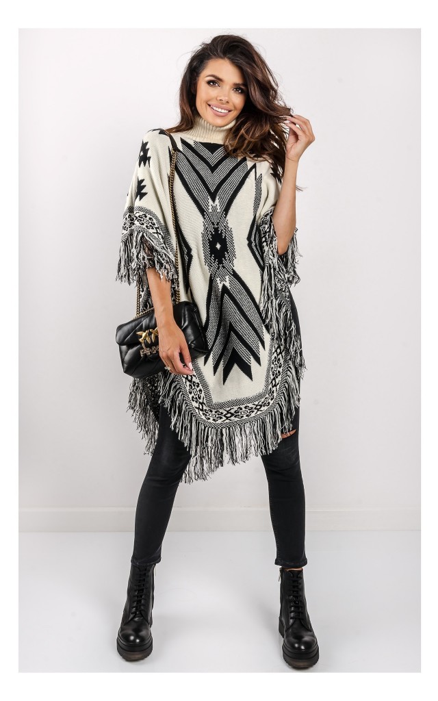 Poncho Twin Set Z Frędzlami W Deseń