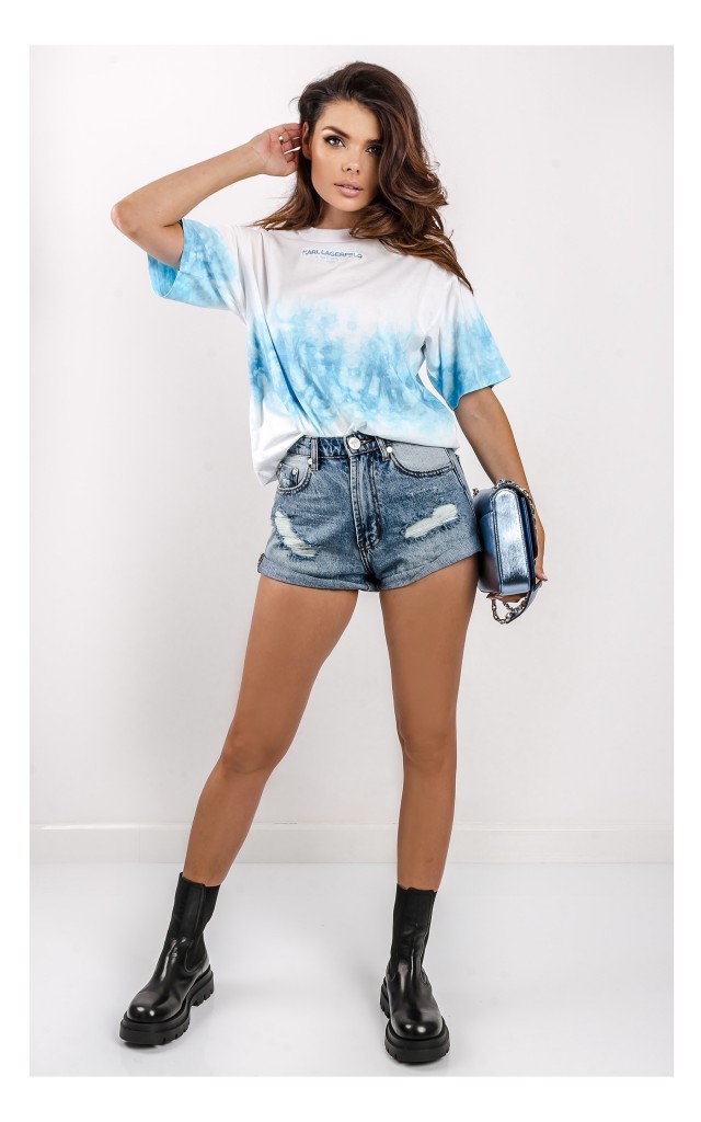 T-shirt Karl Lagerfeld Tie Dye Biało-Niebieski