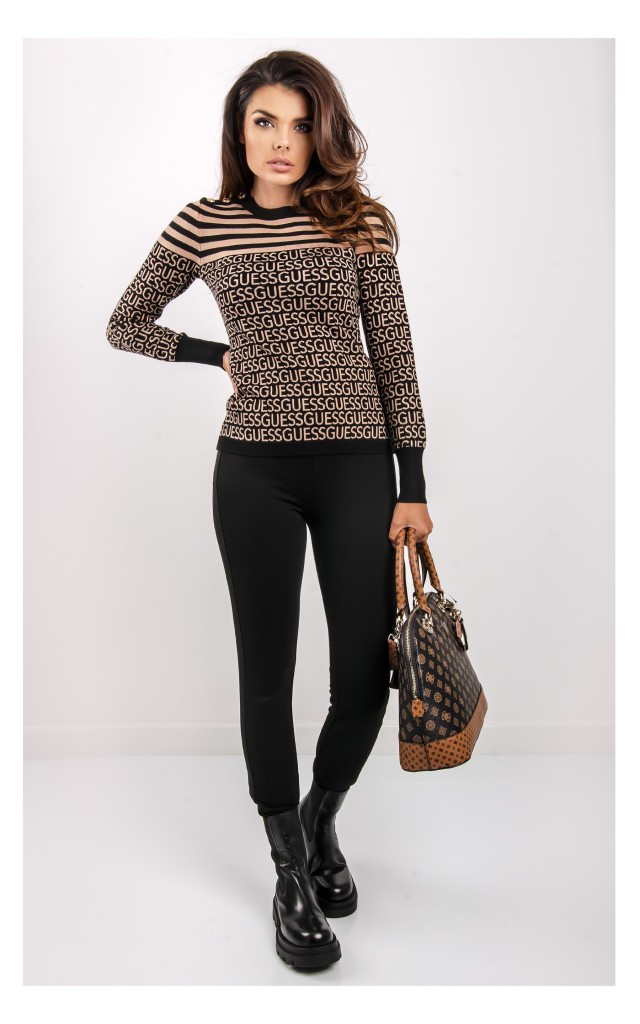 Sweter Guess Monogram Beżowo-Czarny