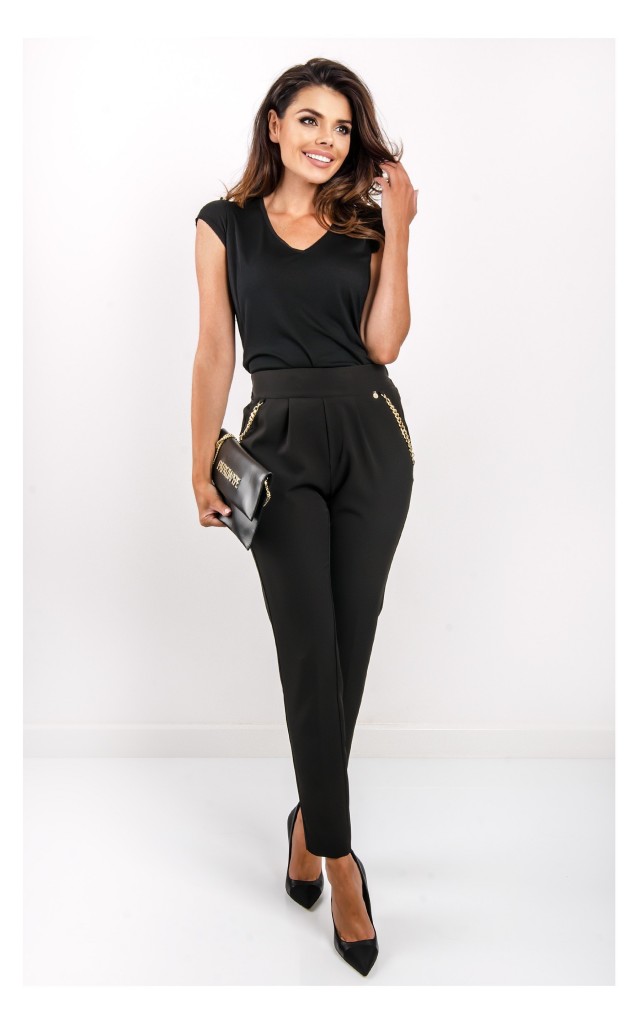 T-shirt Elisabetta Franchi Dekolt W Serek Czarny