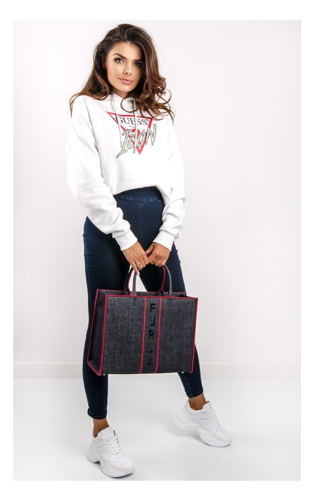 Bluza Guess Z Kapturem Logo Biała
