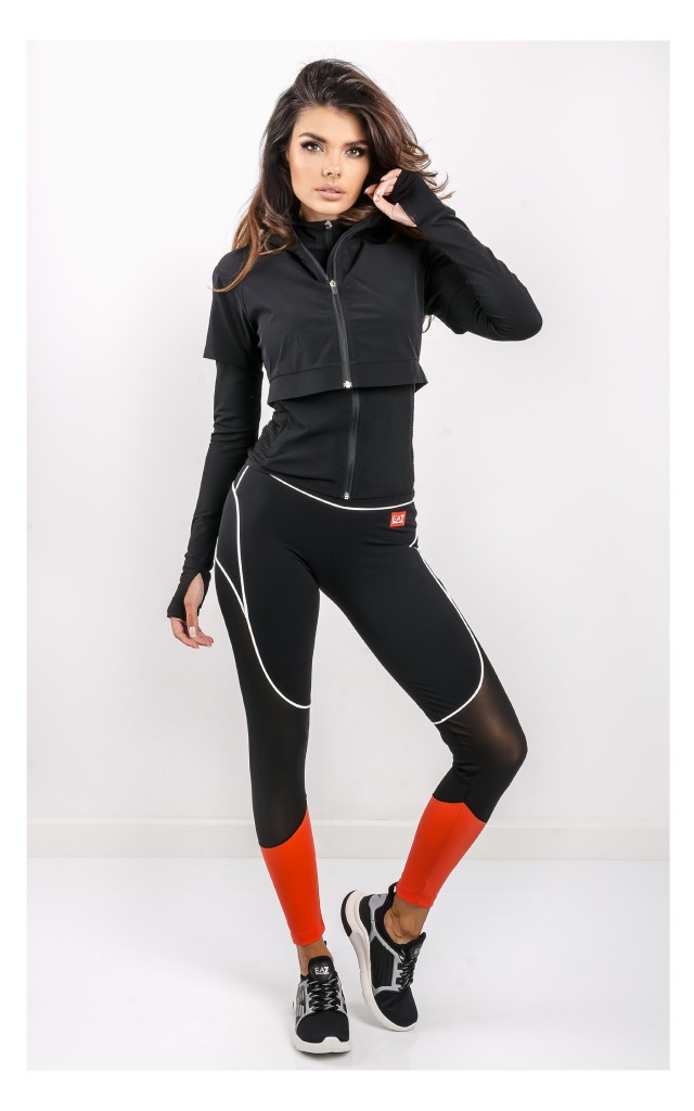 Legginsy EA7 Sportowe Czarno-Pomarańczowe