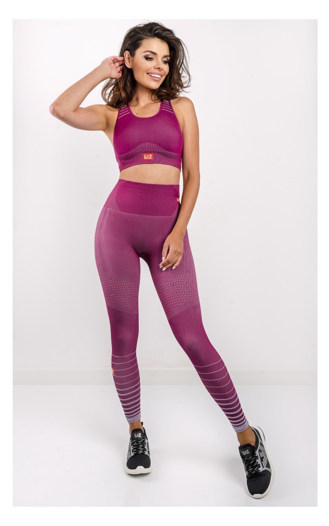 Legginsy EA7 Sportowe Logo Fioletowo-Szare