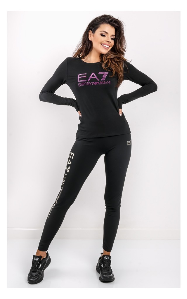 T-shirt EA7 Długi Rękaw Logowany Czarny