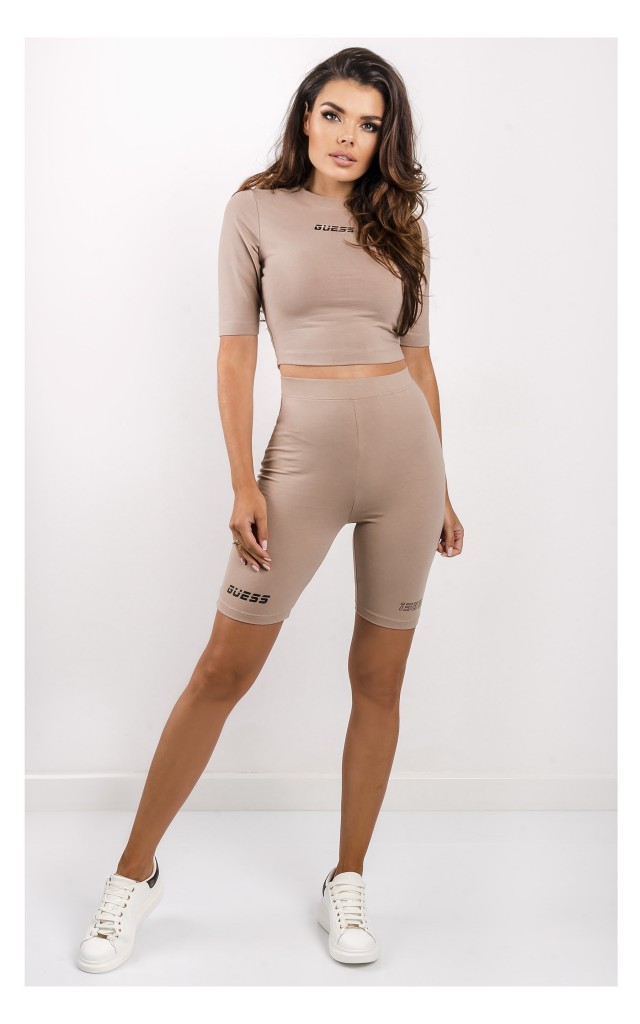 Crop Top Guess Logowany Beżowy