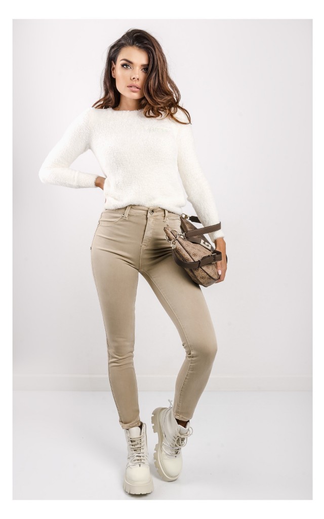 Sweter Guess Pluszowy Ecru